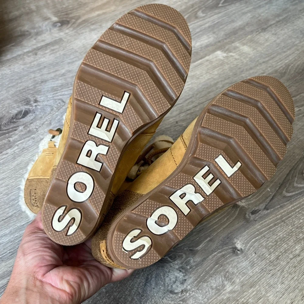 Sorel Joan of Arctic Wedge II Shearling Boots Camel Brown NL3021-224 Womens 8.5